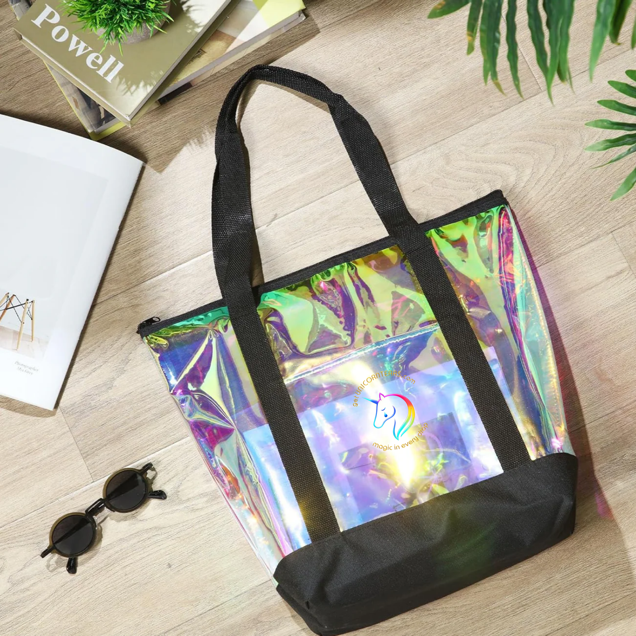 Stadium Holographic Bag with Zipper and Water Bottle/Phone Pocket
