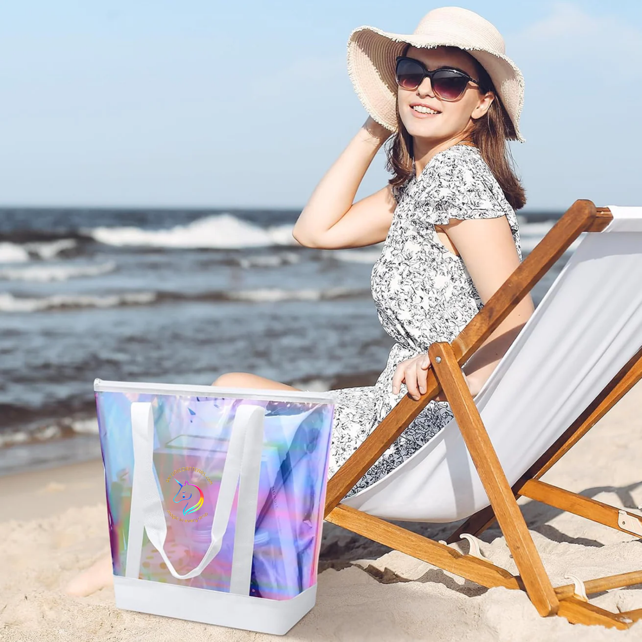 Stadium Holographic Bag with Zipper and Water Bottle/Phone Pocket